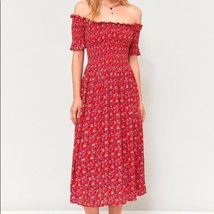 💐 UO Off The Shoulder Red Floral Midi Dress 💐